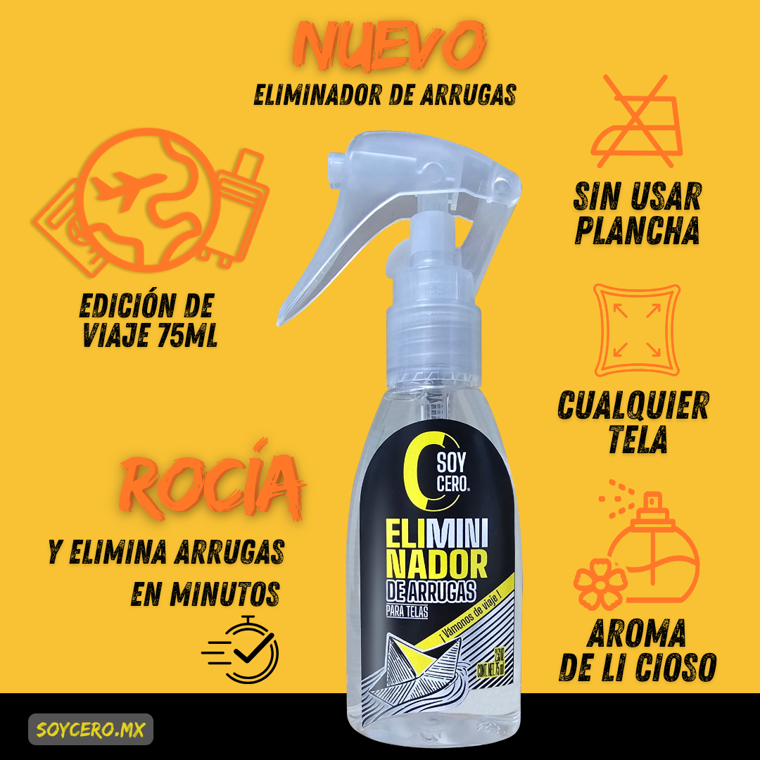 Soy Cero arrugas - EliMINIador de arrugas para telas, sin usar plancha para cualquier tela. EDICIÓN VIAJE