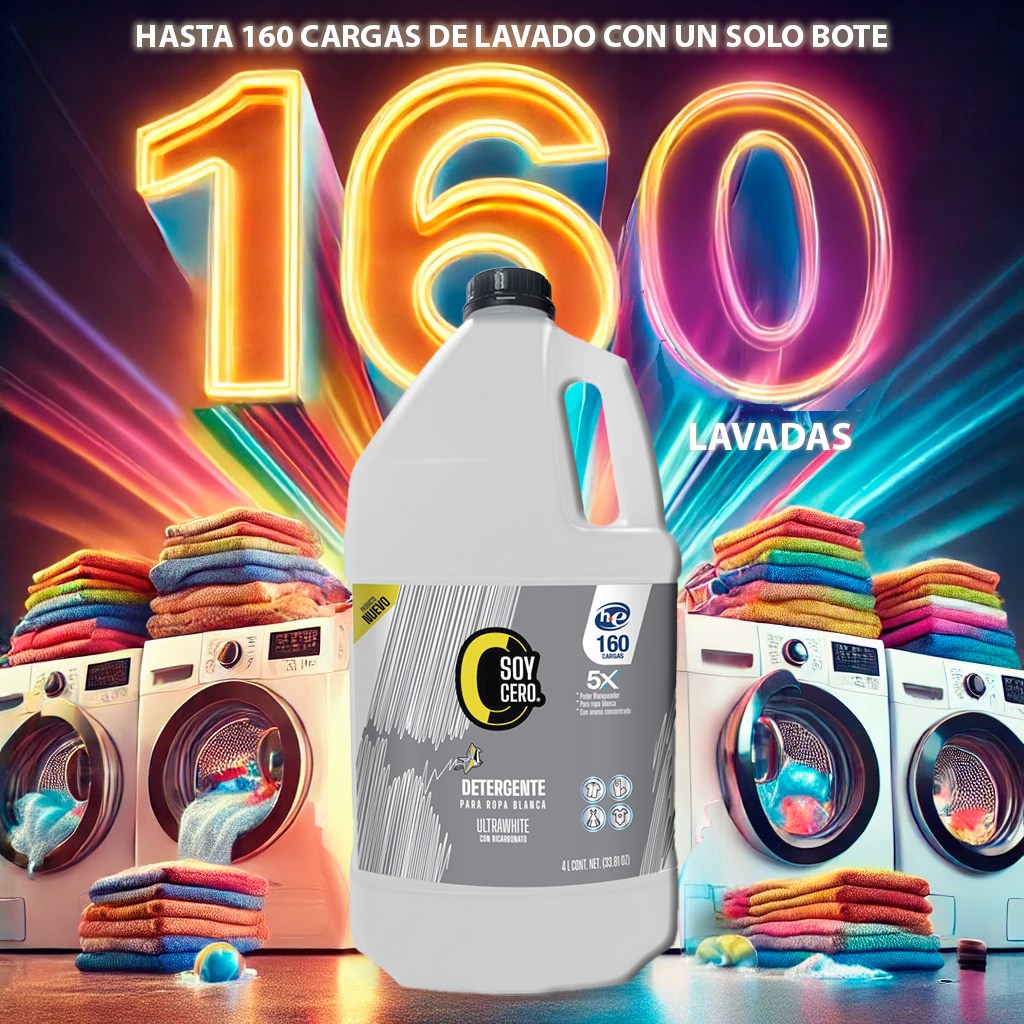 Detergente Ultrawhite para Ropa Blanca, 4 L, Fórmula 5X Concentrada, 160 Cargas