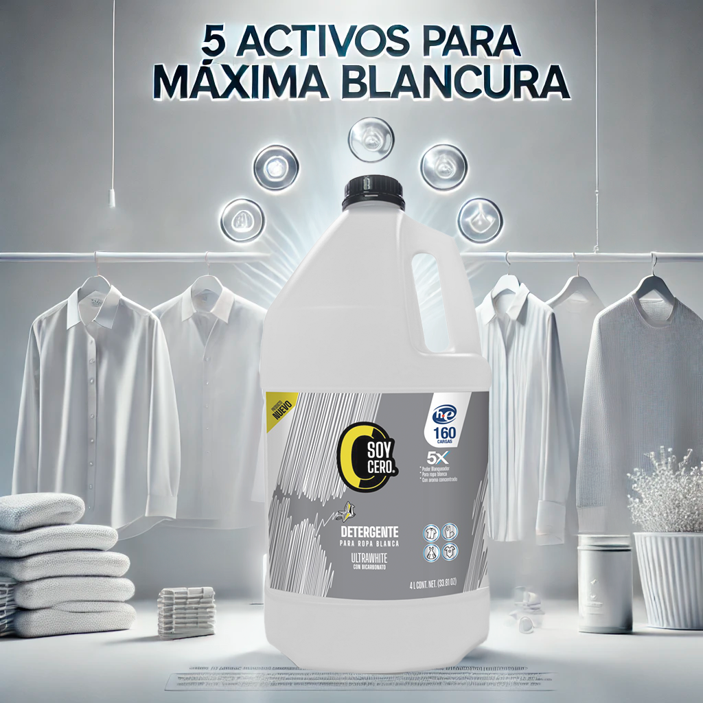 Detergente Ultrawhite para Ropa Blanca, 4 L, Fórmula 5X Concentrada, 160 Cargas