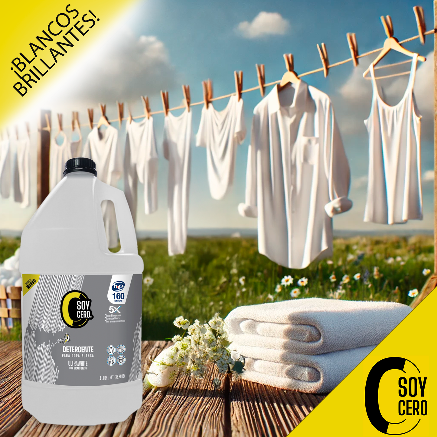Detergente Ultrawhite para Ropa Blanca, 4 L, Fórmula 5X Concentrada, 160 Cargas