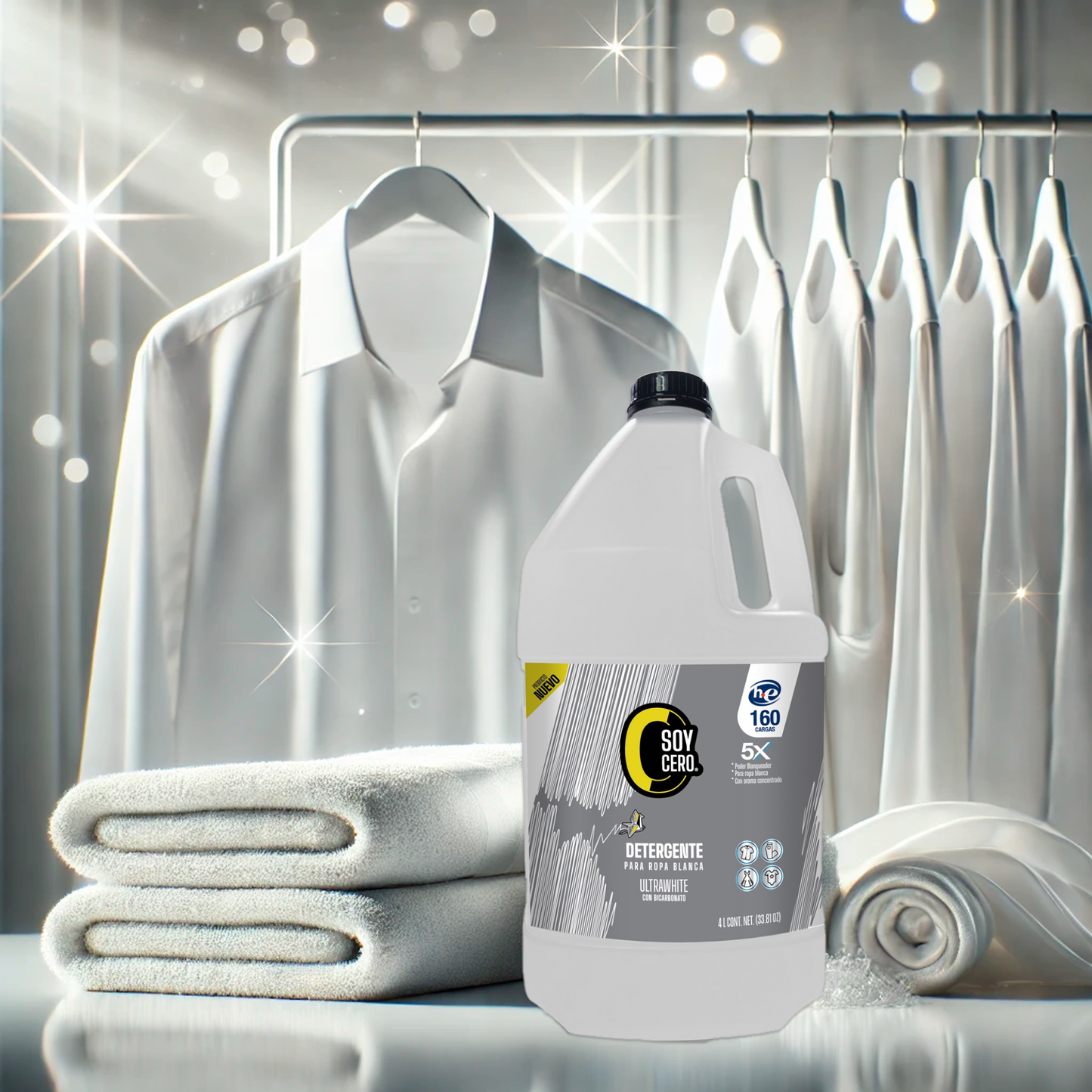 Detergente Ultrawhite para Ropa Blanca, 4 L, Fórmula 5X Concentrada, 160 Cargas
