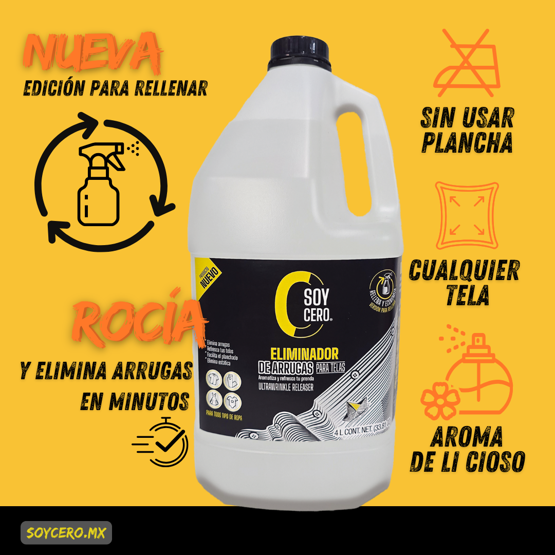 arrugas - Eliminador de arrugas para telas, sin usar plancha para cualquier tela, Versión 4L para rellenar (no incluye atomizador)