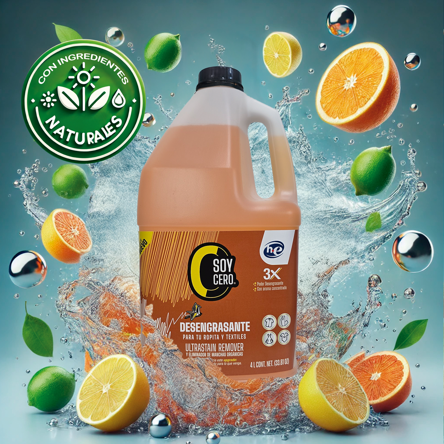 Desengrasante Cítrico para Ropa y Textiles, Removedor de Manchas Ultra Concentrado, 4L