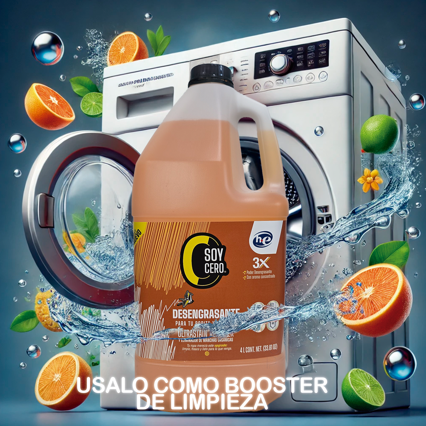 Desengrasante Cítrico para Ropa y Textiles, Removedor de Manchas Ultra Concentrado, 4L